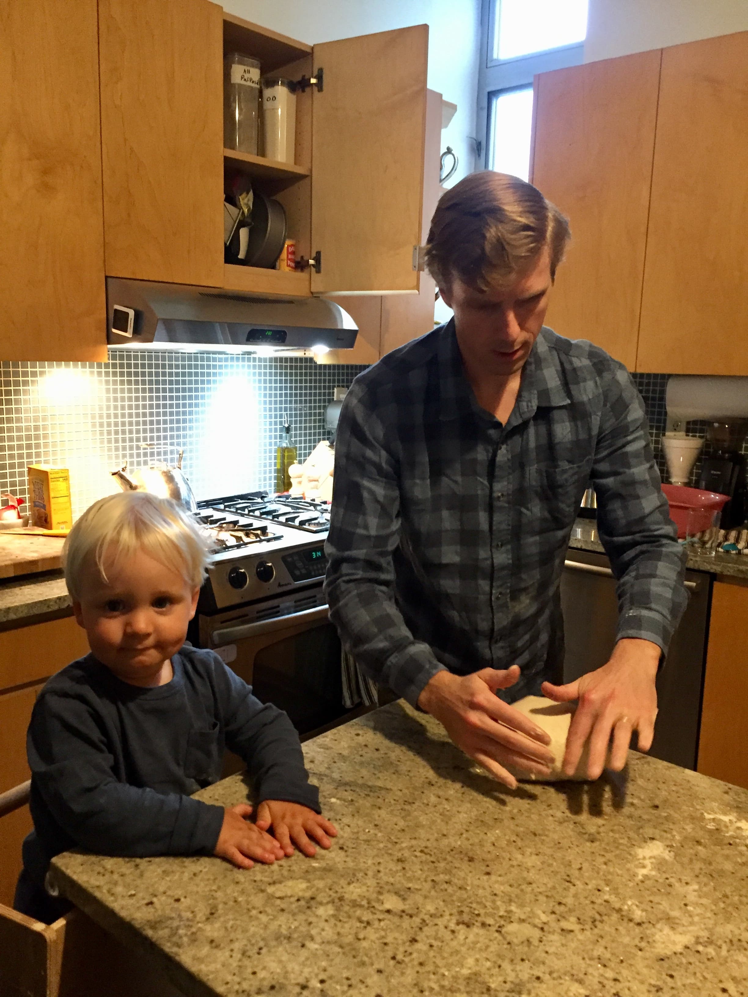 Making bread with my son Kieran