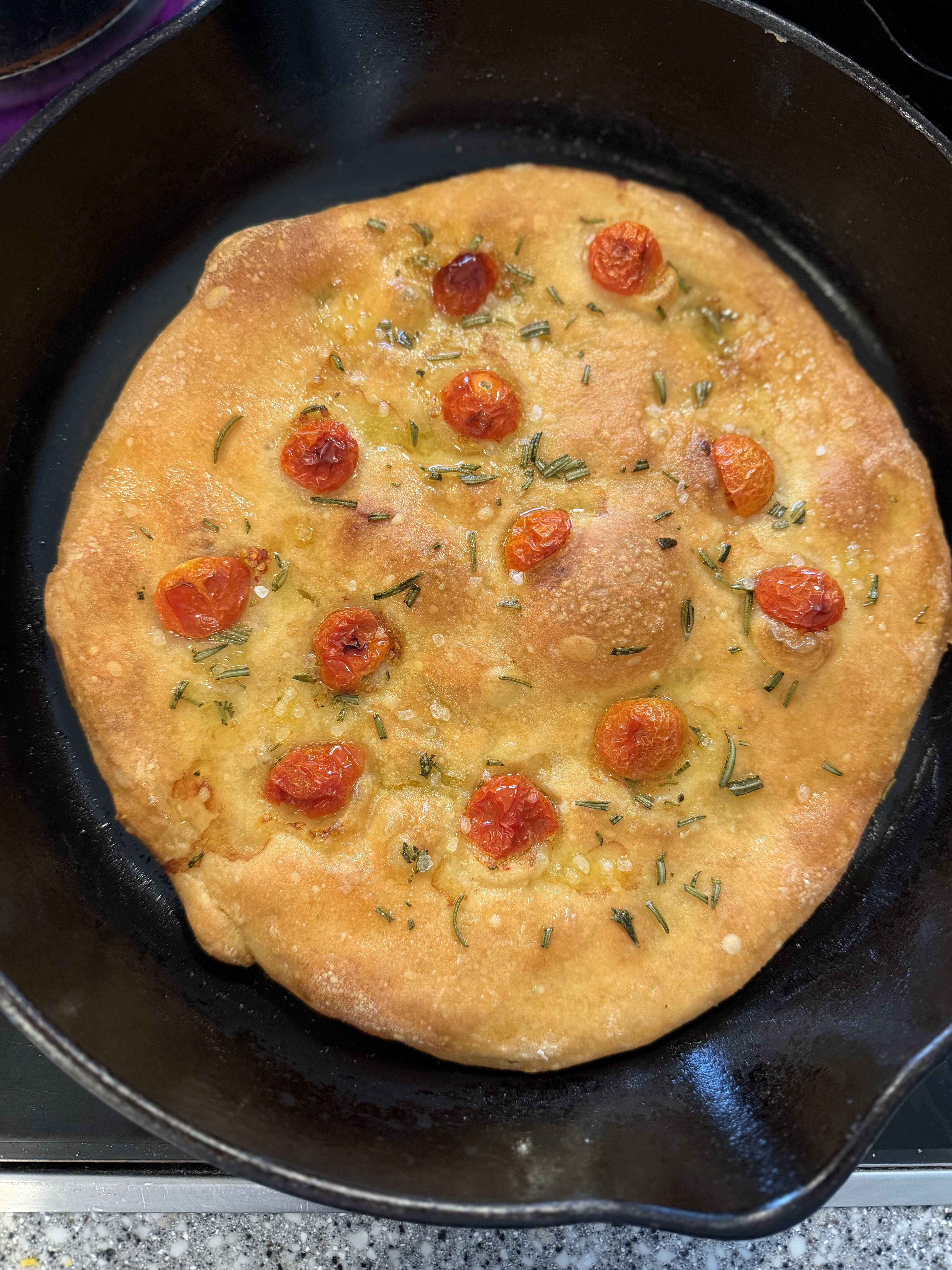 Tomato rosemary focaccia fresh from the oven