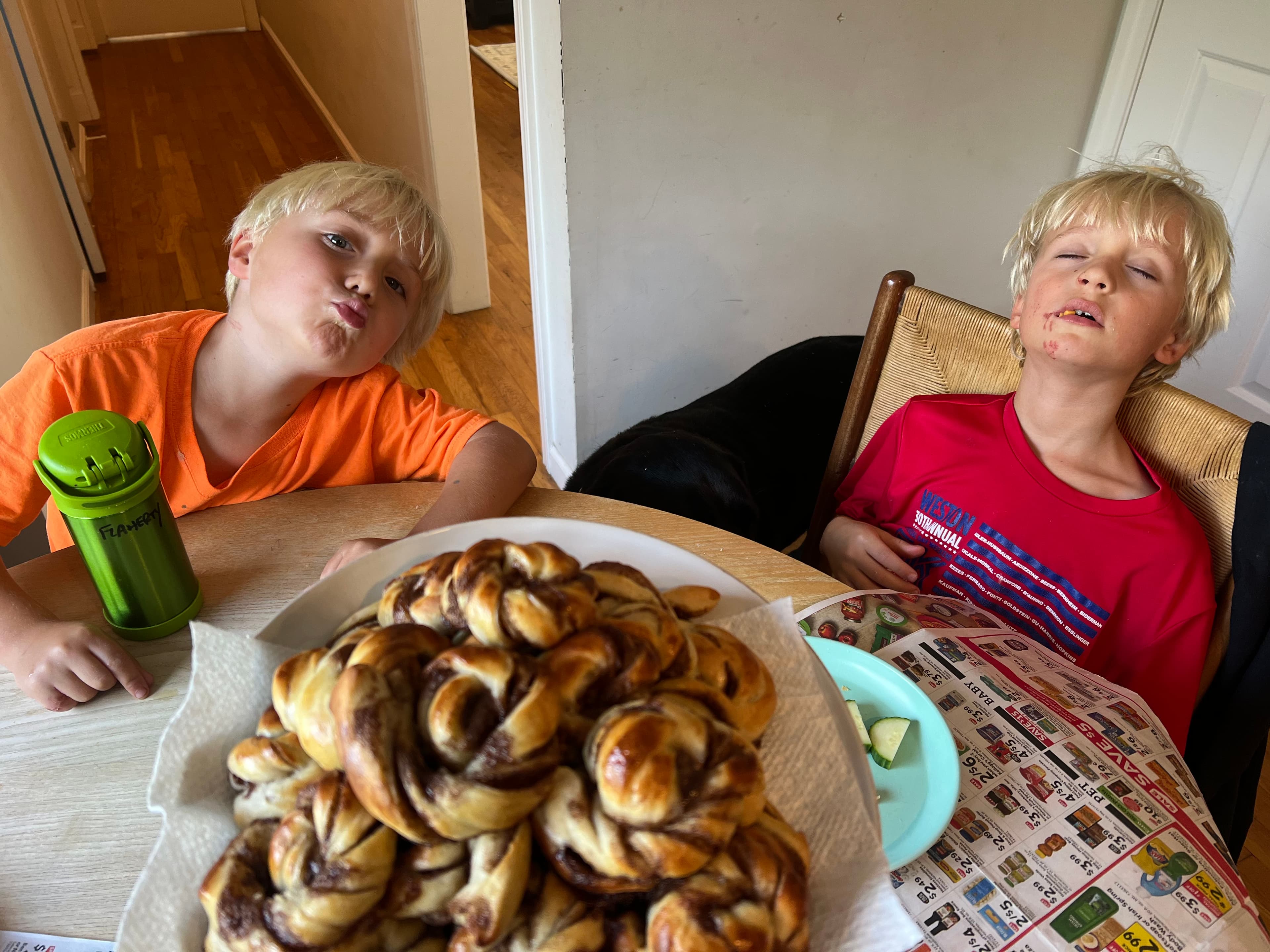 Owen and Kieran eating